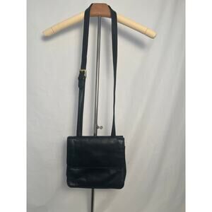 Talbots Black Leather Crossbody Purse Organizer Flap Bag